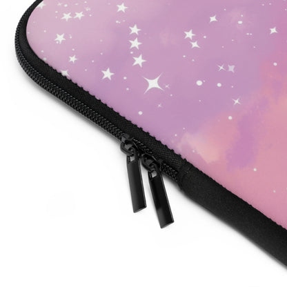 Close-up of the zip and edge of the Pink Galaxy laptop sleeve