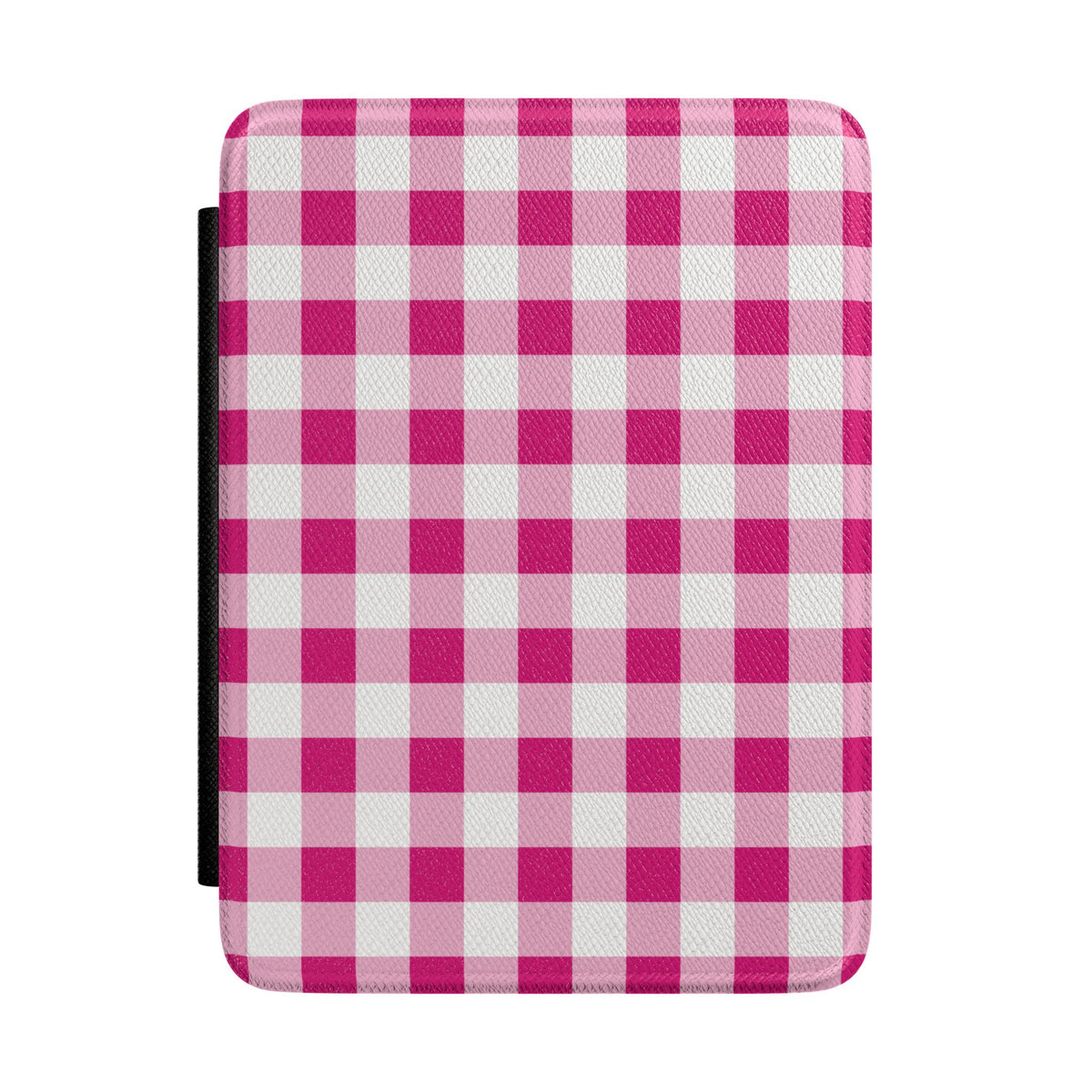 Pink gingham Kindle case front cover