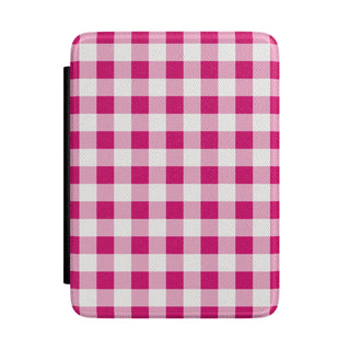 Pink gingham Kindle case front cover
