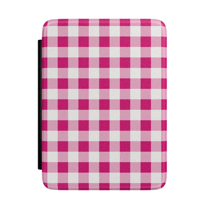 Pink gingham Kindle case front cover