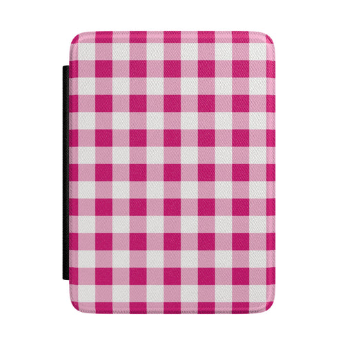 Pink gingham Kindle case front cover