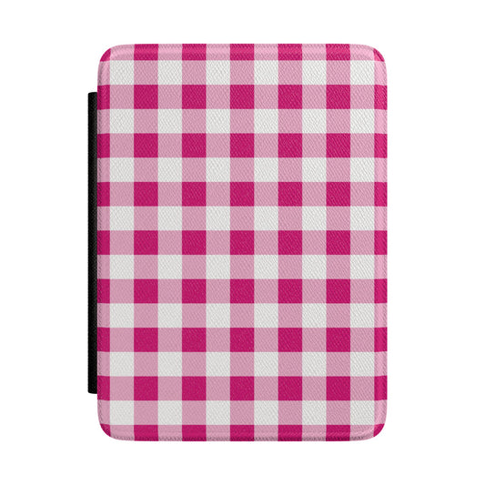 Pink gingham Kindle case front cover