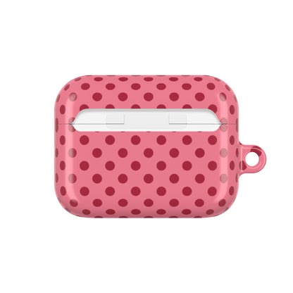 Pink polka dot AirPods case closed back view