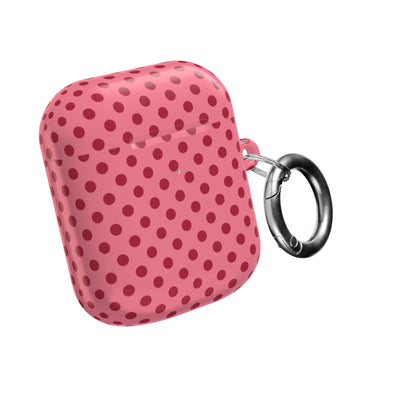 Pink polka dot AirPods case with metal carabiner clip