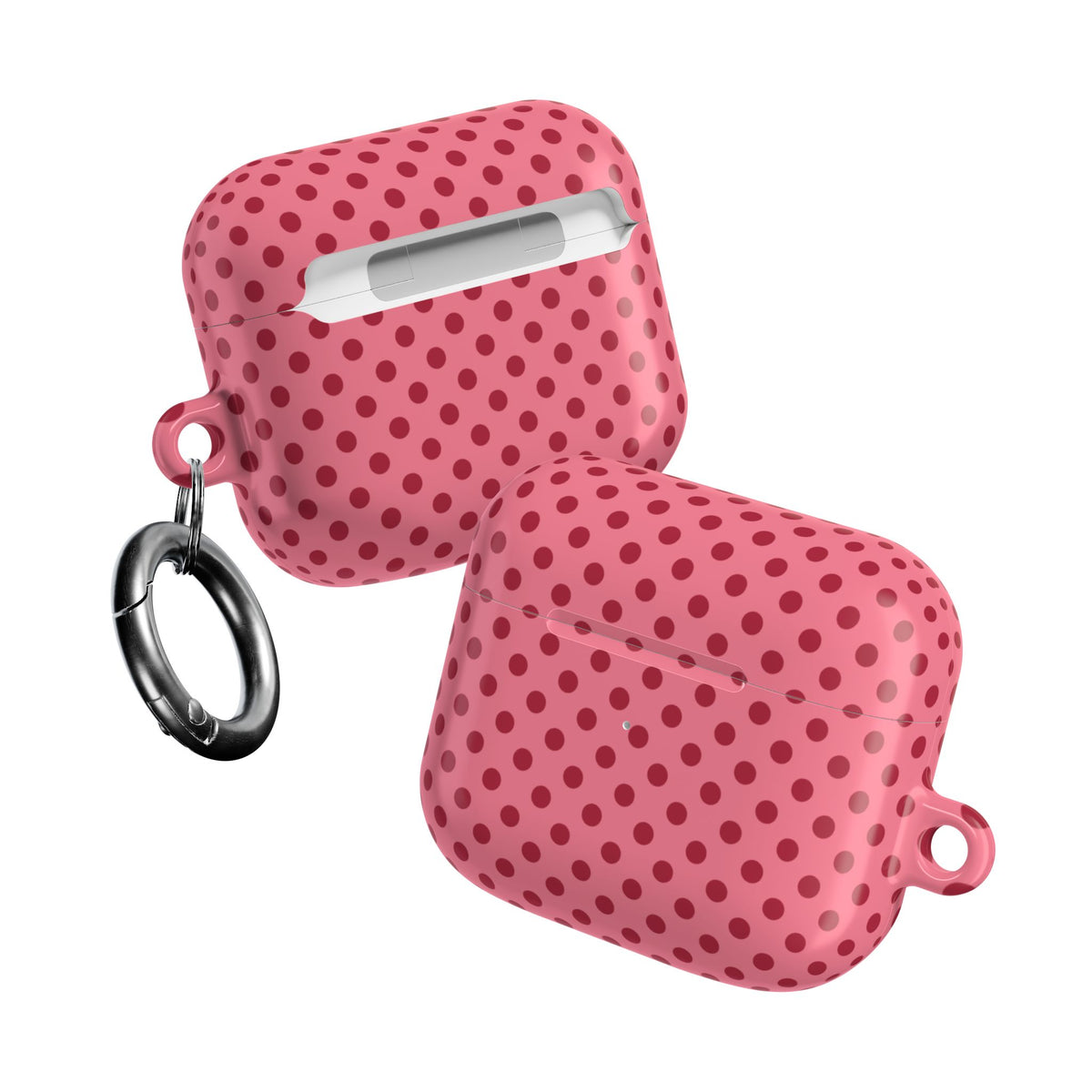 Pink polka dot AirPods case front and back detail