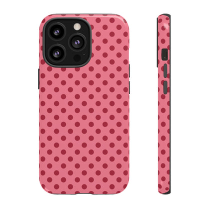 Back and side profile of the Pink Polka Dot tough phone case