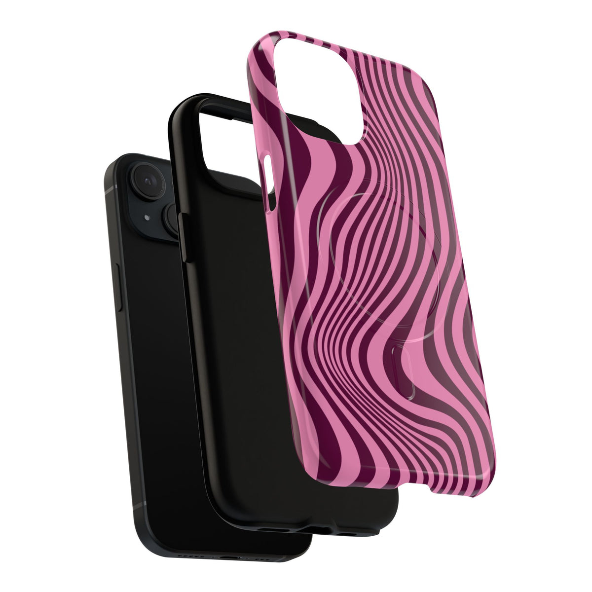 Pink Ripple MagSafe phone case sliding onto the phone