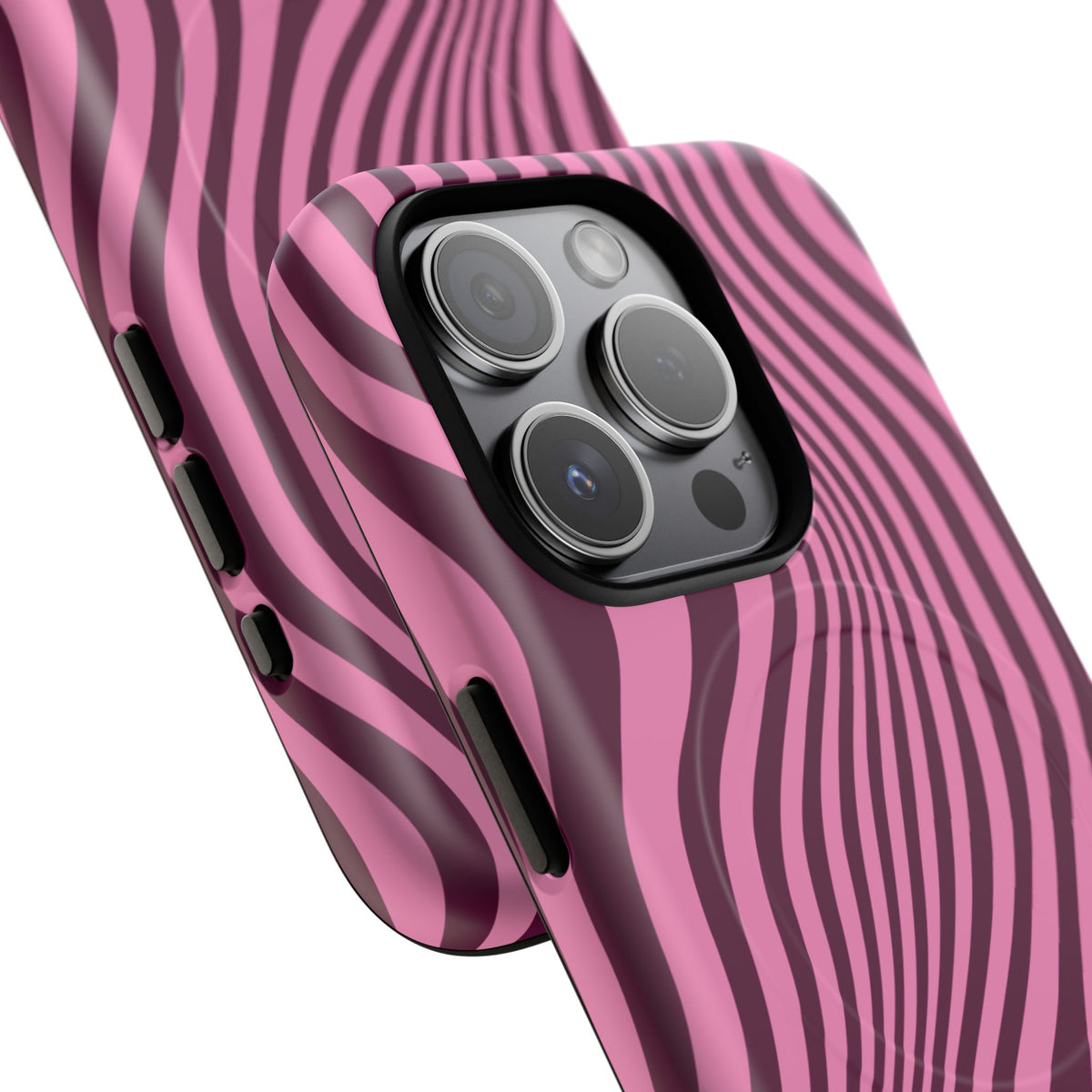 Close-up of the camera cutout on the Pink Ripple magnetic phone case