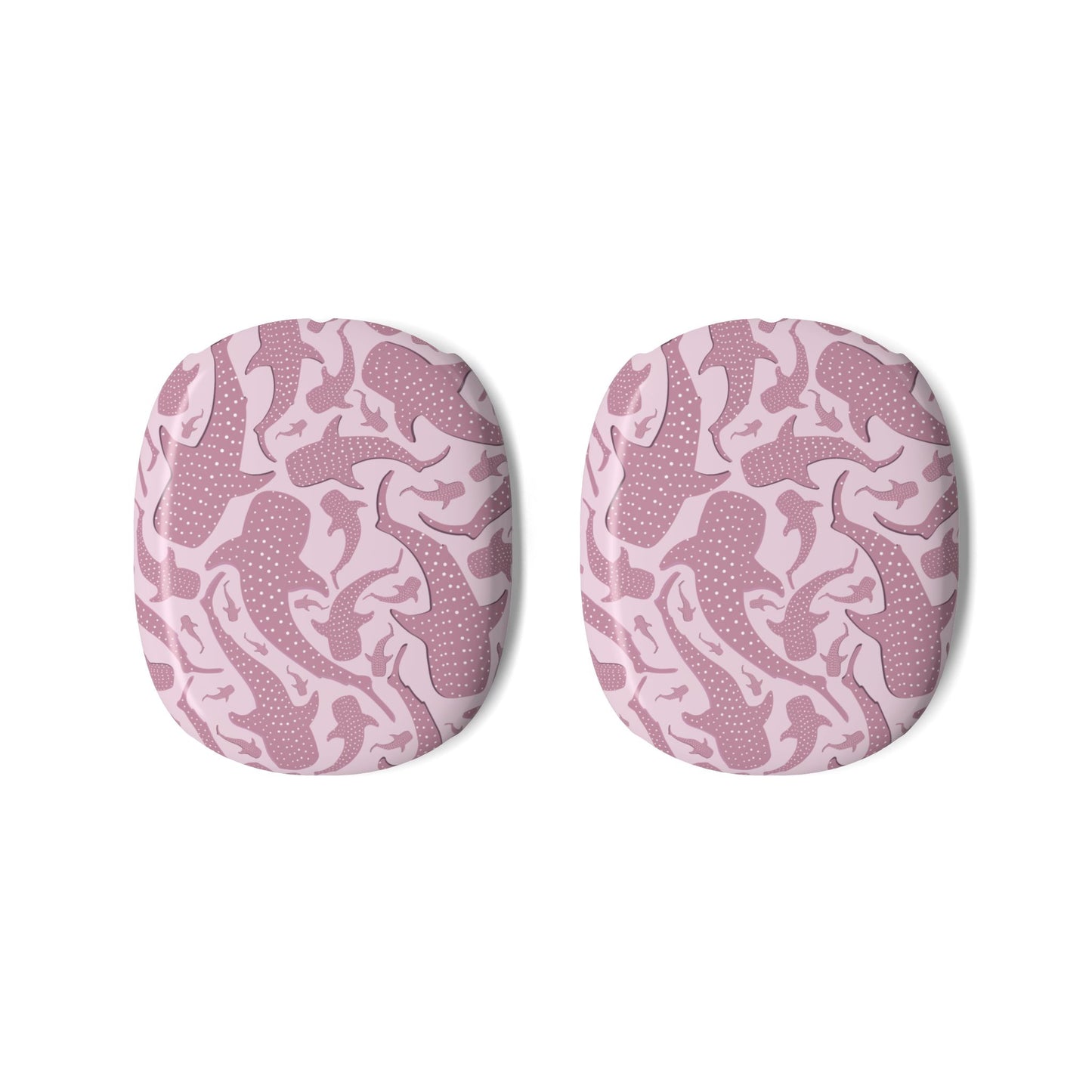 Pink whale shark AirPods Max case, dusty rose spotted sharks wrapped over pale pink ear cup shells