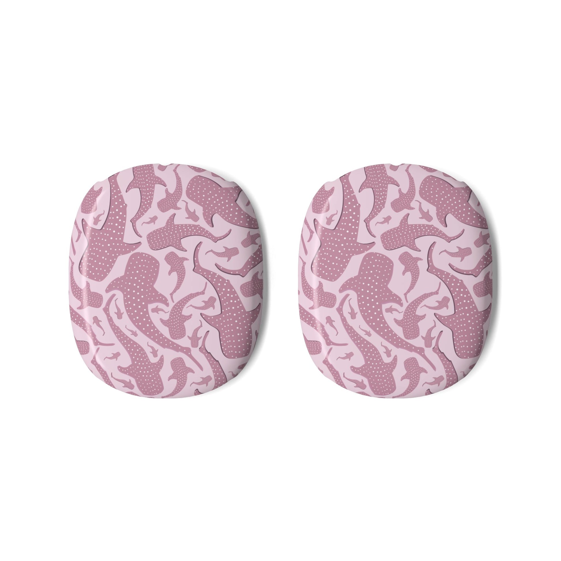 Pink whale shark AirPods Max case, dusty rose spotted sharks wrapped over pale pink ear cup shells
