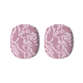 Pink whale shark AirPods Max case, dusty rose spotted sharks wrapped over pale pink ear cup shells