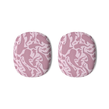 Pink whale shark AirPods Max case, dusty rose spotted sharks wrapped over pale pink ear cup shells