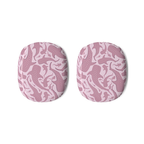 Pink whale shark AirPods Max case, dusty rose spotted sharks wrapped over pale pink ear cup shells