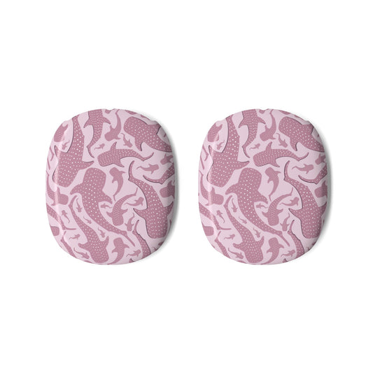 Pink whale shark AirPods Max case, dusty rose spotted sharks wrapped over pale pink ear cup shells