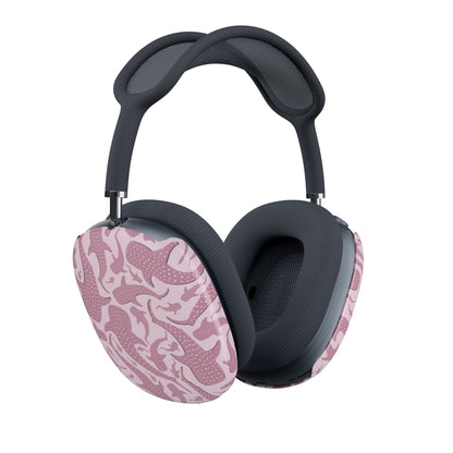 Two-tone pink whale shark design curving across a glossy AirPods Max ear cup shell