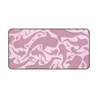 Pink Whale Shark desk mat in full with spotted sharks on soft pink