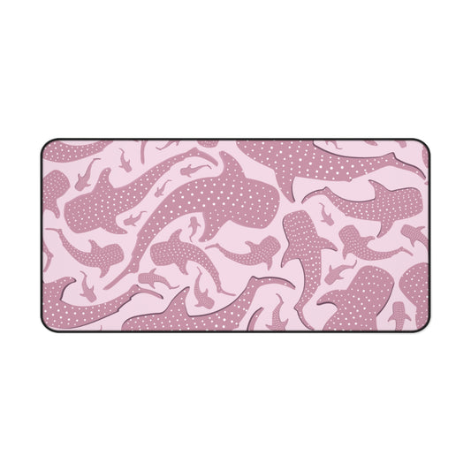 Pink Whale Shark desk mat in full with spotted sharks on soft pink