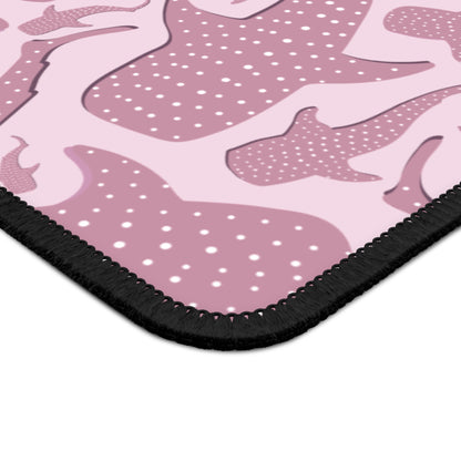 Close-up of the Pink Whale Shark mouse mat print and stitched edge