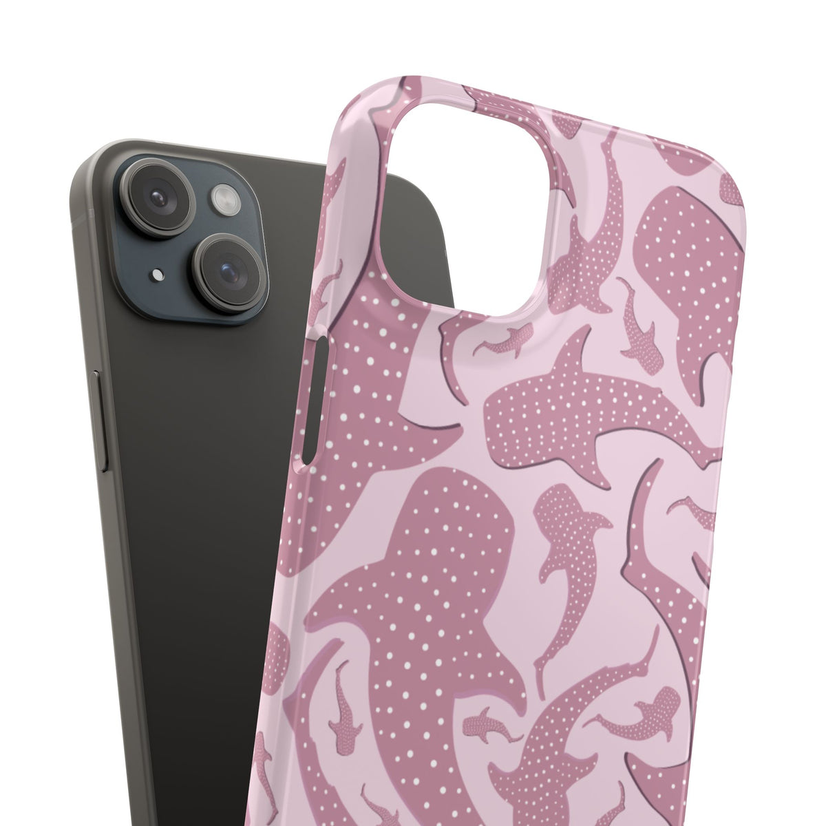Pink Whale Shark snap phone case shown with the phone