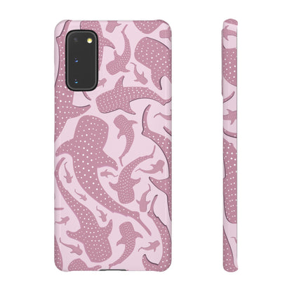 Back and side of the slim Pink Whale Shark snap phone case