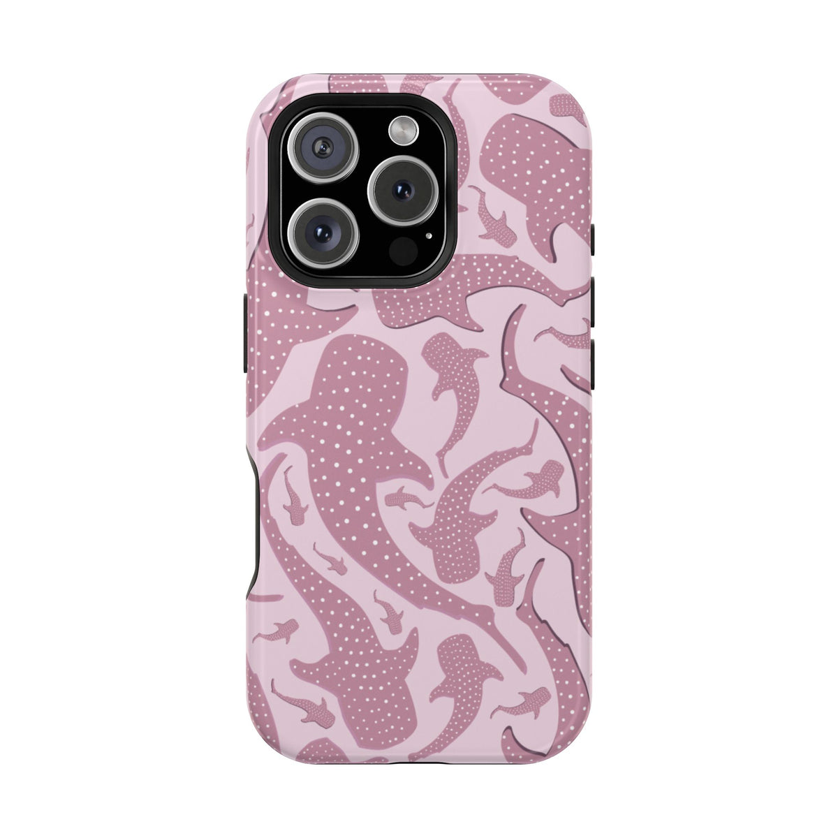 Pink Whale Shark tough magnetic phone case, back view with the whale shark print