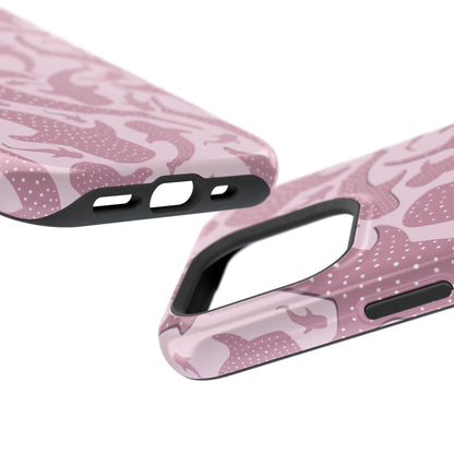 Pink Whale Shark tough magnetic phone case, side and button detail