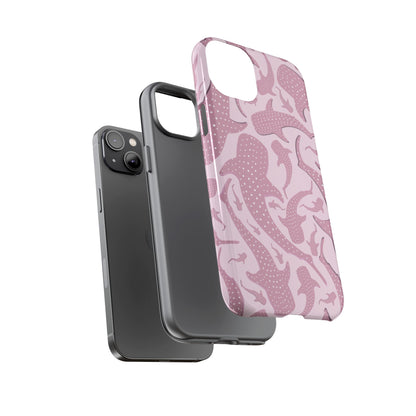Pink Whale Shark tough phone case sliding onto the phone