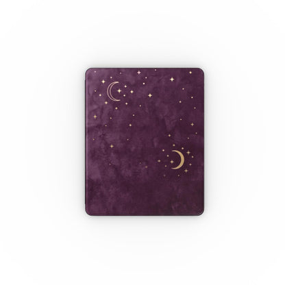 Plum Crescent Moon iPad case closed, front view of the print