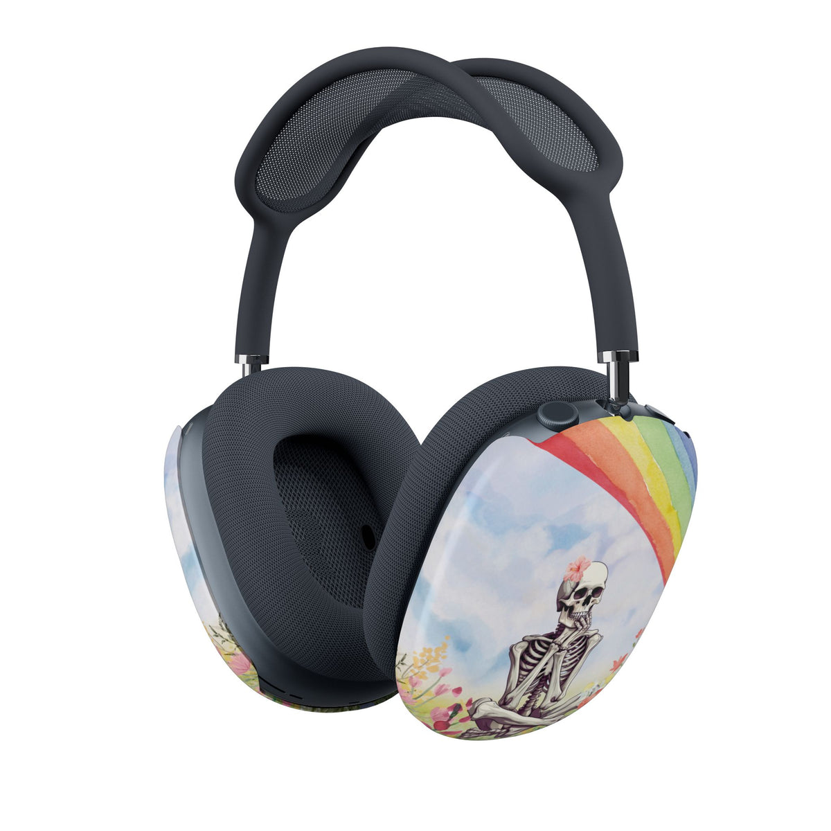 Rainbow Skeleton AirPods Max case fitted on headphones