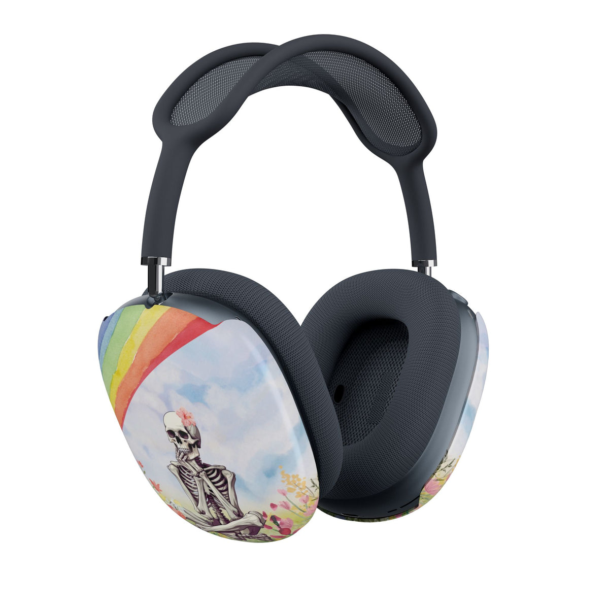 Rainbow Skeleton AirPods Max ear cup covers seen from a second angle