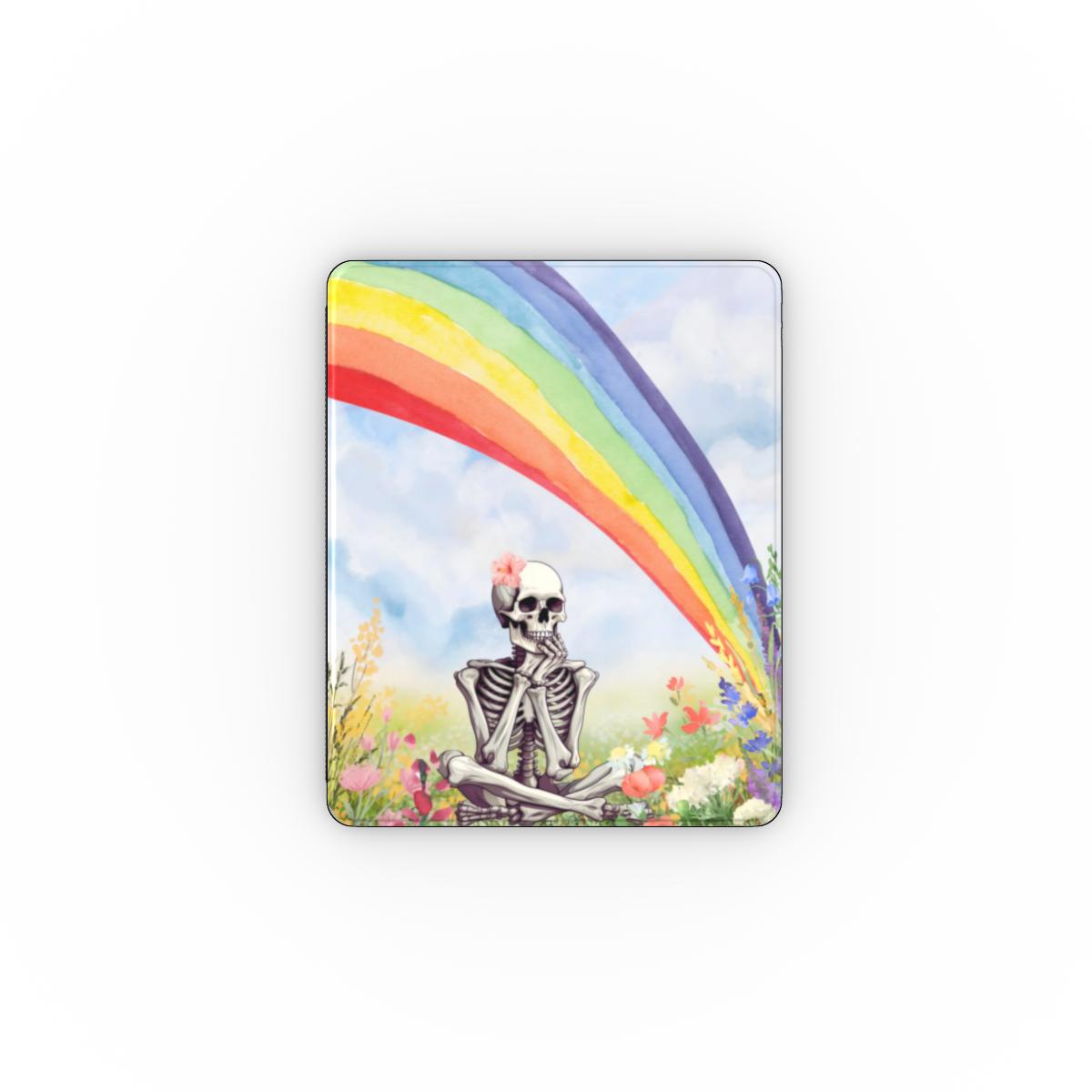 Rainbow Skeleton iPad case cover with watercolour rainbow