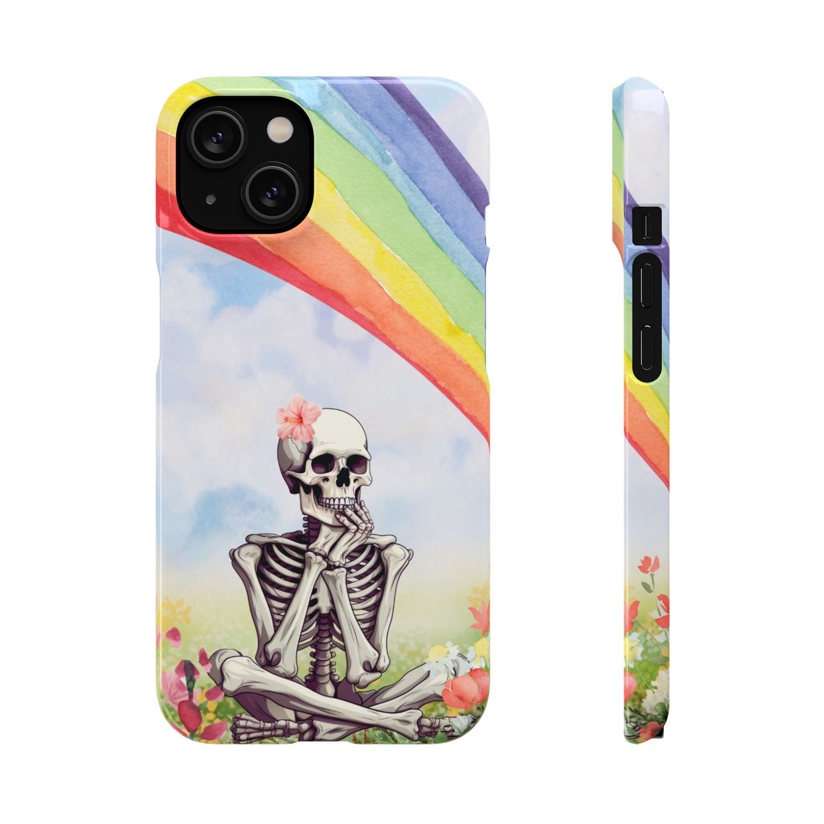 Back and side of the slim Rainbow Skeleton snap phone case
