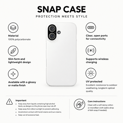 Snap phone case size and compatibility information card