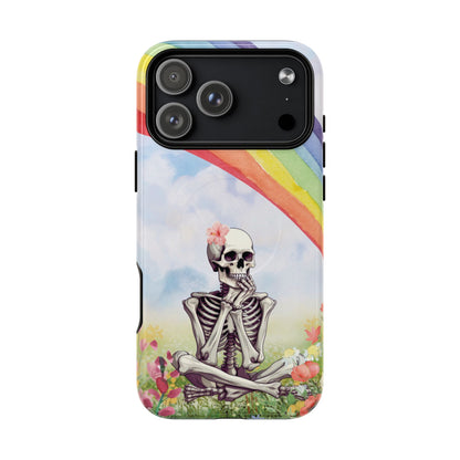 Rainbow Skeleton magnetic phone case on a second iPhone model