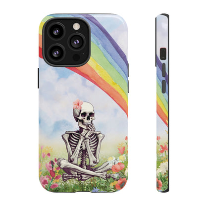 Rainbow Skeleton tough phone case back and side view