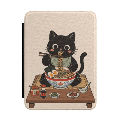 Ramen Cat Kindle case front with black cat eating ramen