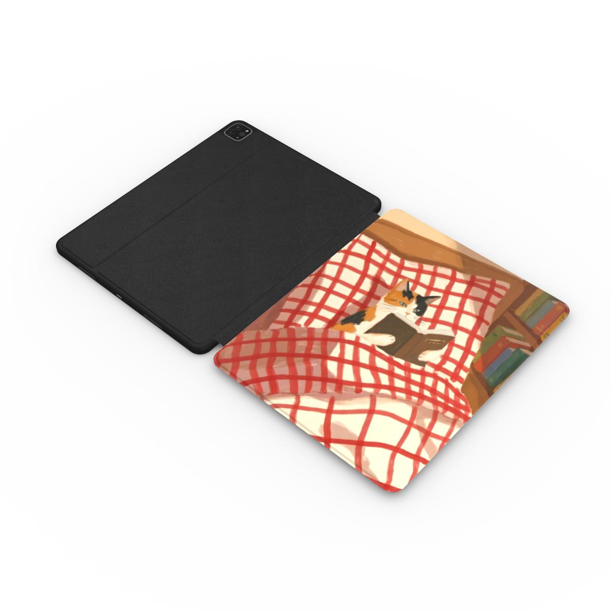 Reading Cat iPad case open flat