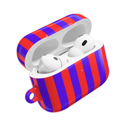 Red Cabana Stripe AirPods case open with earbuds inside