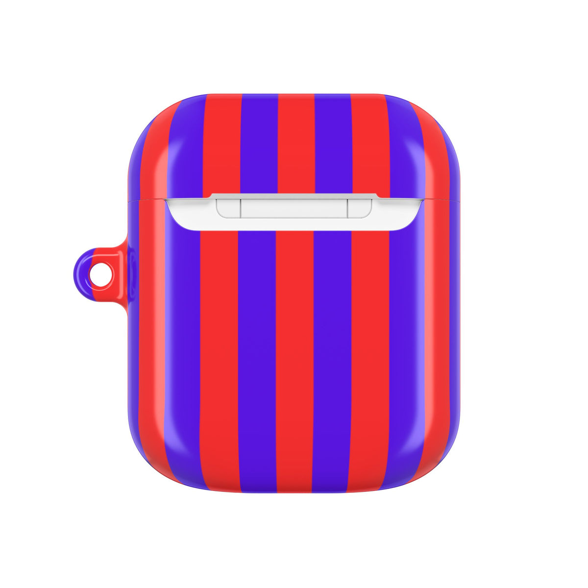 Red Cabana Stripe AirPods case closed back view