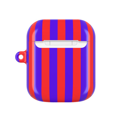 Red Cabana Stripe AirPods case closed back view