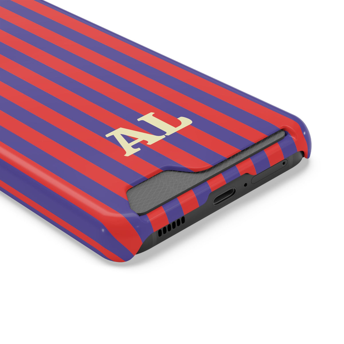 Card slot on the back of the Red Cabana Stripe phone case
