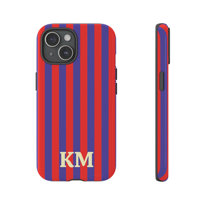 Back and side of the Red Cabana Stripe tough phone case