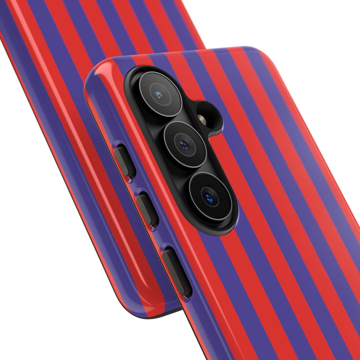 Close-up of the camera cutout on the Red Cabana Stripe tough case