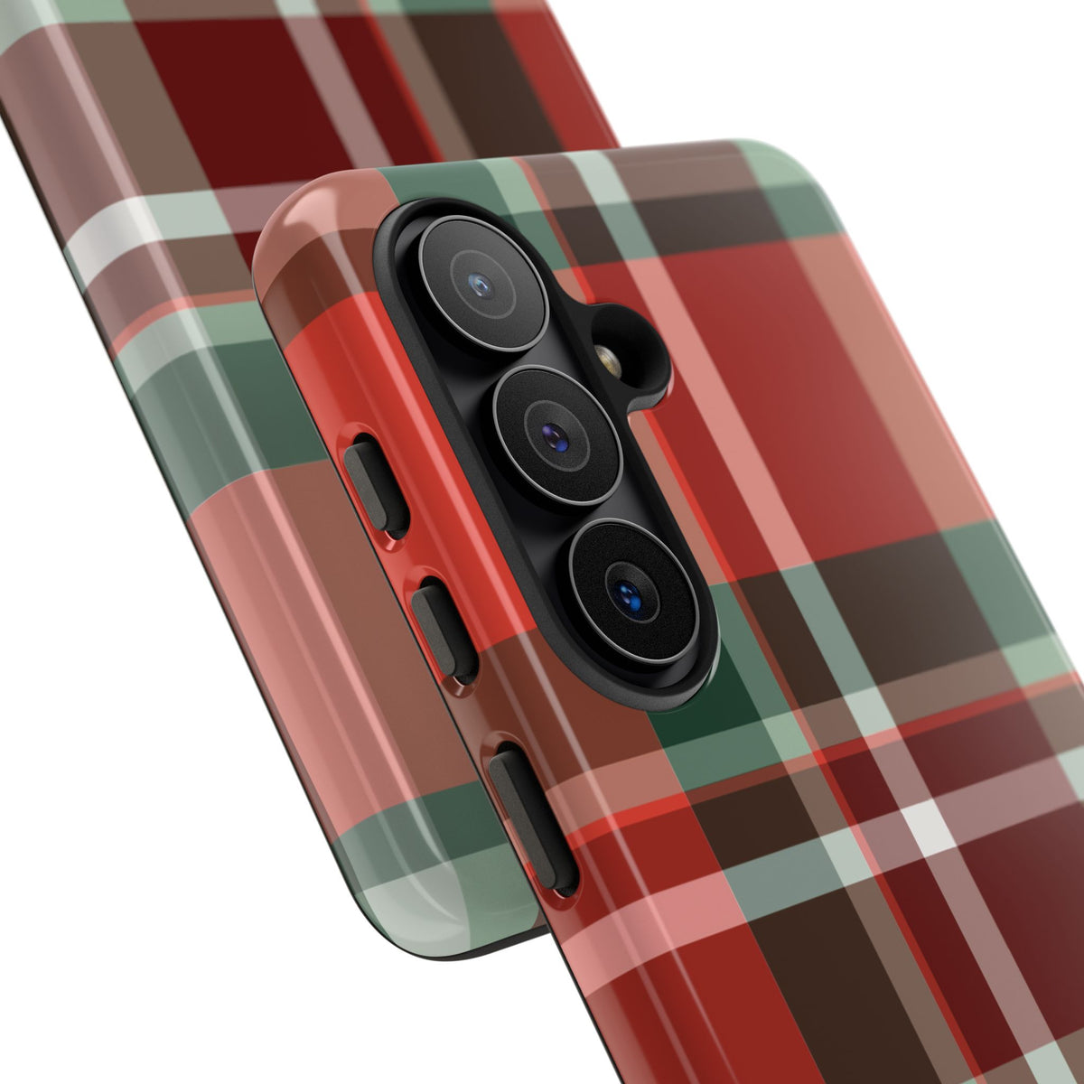 Close-up of the Red Christmas Plaid tartan with fine white lines