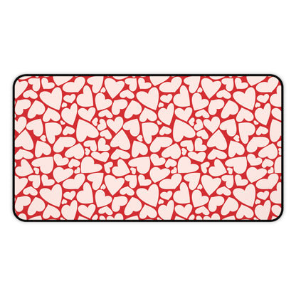 Red hearts desk mat 12 x 18 inch with a packed heart print