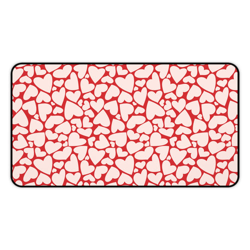 Red hearts desk mat 12 x 18 inch with a packed heart print