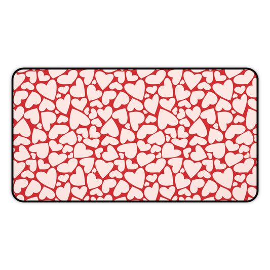 Red hearts desk mat 12 x 18 inch with a packed heart print
