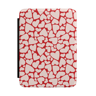 Red hearts Kindle case front cover with hand-drawn hearts on cream