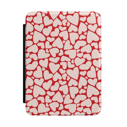 Red hearts Kindle case front cover with hand-drawn hearts on cream
