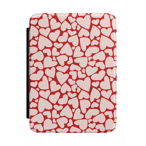 Red hearts Kindle case front cover with hand-drawn hearts on cream
